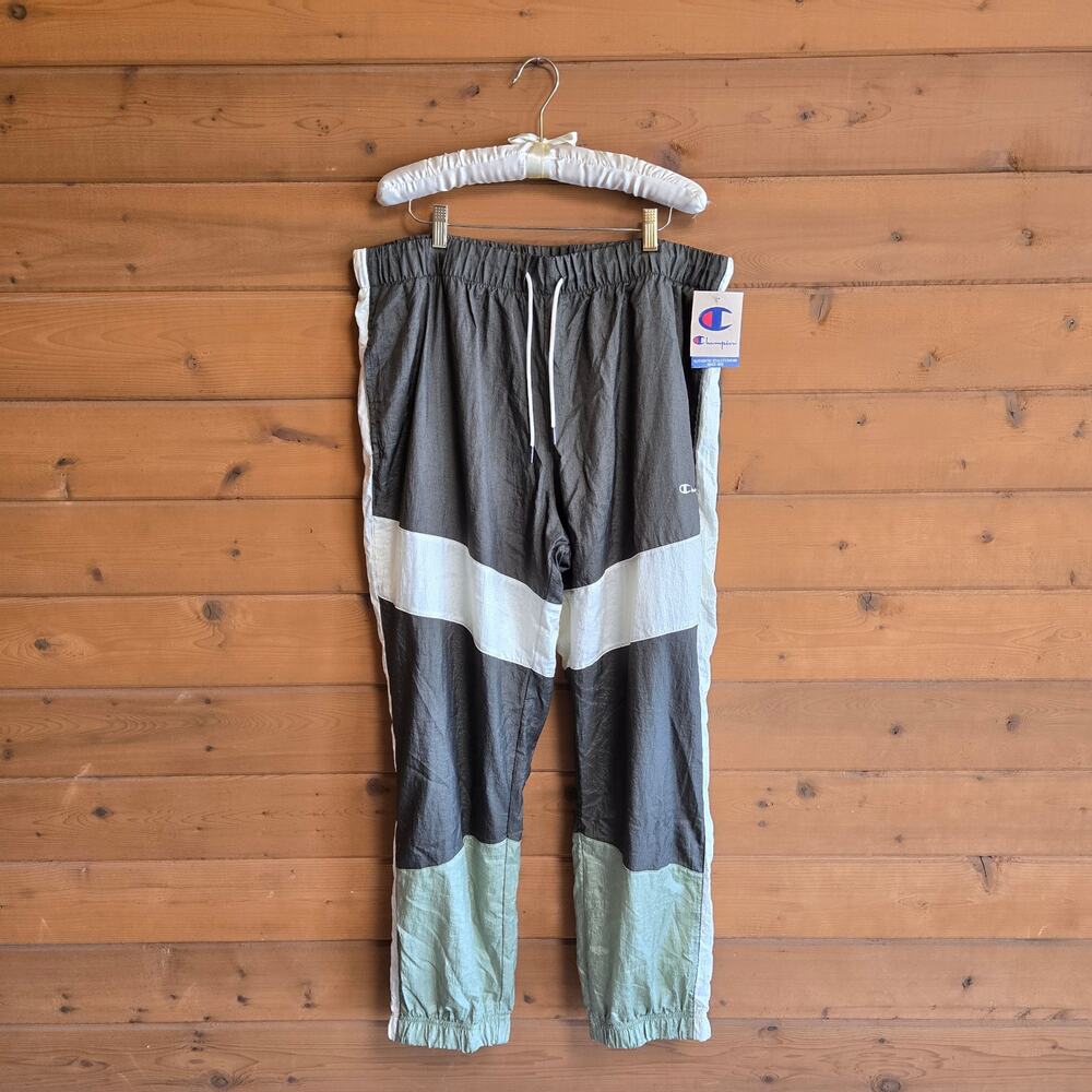 Champion Jogger Pant Windbreaker Green Retro Colorblock Nylon NWT 2XL Sage Olive
